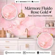 Papel de Parede Autocolante Marmorizado Rosa 50cm | Adesivo p/ Quarto Sala Cozinha Envelopar Móveis
