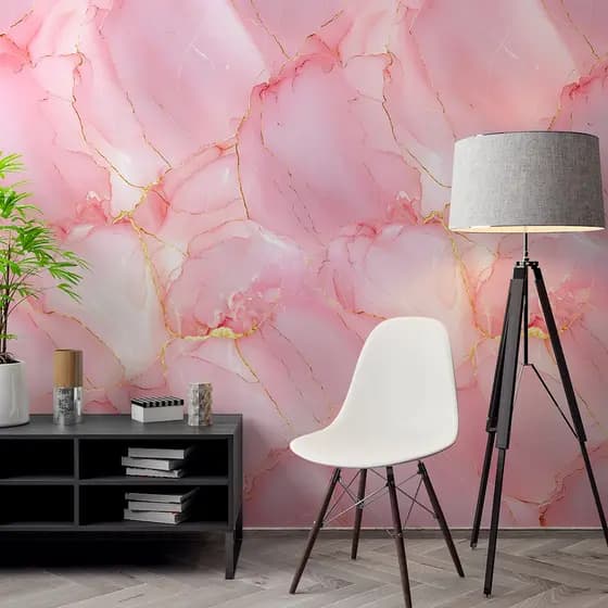 Rolo Papel de Parede Mármore Rosa/Dourado Adesivo | Contact Premium p/ Decoração | Top