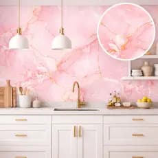 Papel de Parede Adesivo Marmorizado Rosa Gold 50cm | Autocolante p/ Quarto Sala Cozinha Móveis