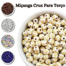Miçanga Bola Cruz e Santa 8mm Para Terço 180 ou 360 Peças Varias Cores