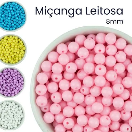 Miçanga Bola Leitosa 8mm 200 Peças Pérola Colorida Missanga leitosa ABS