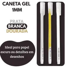 Caneta Gel Metálico Blister Branca, Prata, Dourada 0,6mm 3 Unidades Para Detalhes