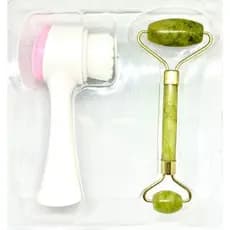 Kit Escova De Limpeza Facial Massageador Rosto Rolo De Jade
