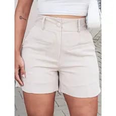 LuluRunModa Short Feminino em Viscolinho Linho Bolso Lapena Fake – Elegância Minimalista para o Dia a Dia - S870