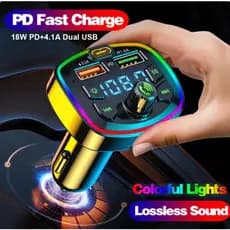 Transmissor de FM para Carro, Bluetooth 5.0, Dual USB, Carregador Tipo-C, Leitor MP3