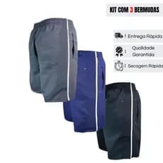 Kit 3 Bermudas Masculinas 3 Bolsos Atacado Com Elástico e Amarração