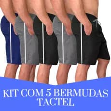 kit 5 bermudas masculina tactel com 3 bolsos costura tripla cores variadas