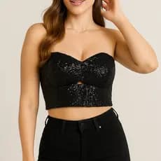 Cropped Brilho com Bojo Paete Festa Elegante Luxo