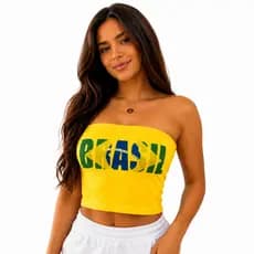 Cropped Brasil Cores Top Tomara que Caia Seleção 2026 Carnaval Brasileira