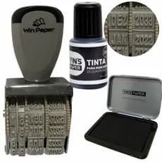 Kit Carimbo + Almofada + Tinta Permanente 40ml Datador Para Campo de Vencimento Validade Fabricação