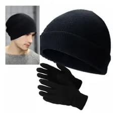 Kit Touca Toca Gorro De Frio Inverno Lã Adulto Unissex + Luva Lã Frio Preto