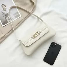 Bolsa Feminina de Ombro Creme Baguete Casual Para Celular Estilosa