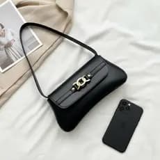 Bolsa Feminina de Ombro Preta Baguete Estilosa Casual Para Celular