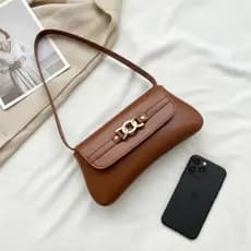 Bolsa Feminina de Ombro Marrom Caramelo Baguete Estilosa Casual