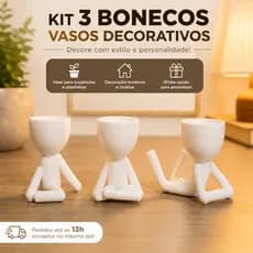 Kit 3 Vasos Decorativos Bonecos Humanoides Bob Robert para Suculentas e Cactos Vaso para Mesa Prateleira e Escritório