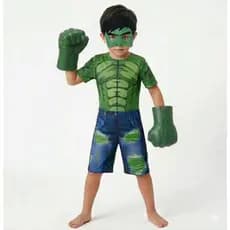 Fantasia Infantil Hulk Com Enchimento Músculos E 1 Par de Punhos 2 á 12 anos