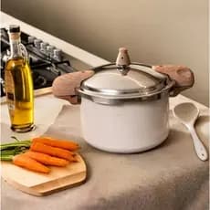 Panela De Pressão Brinox Vanilla 5,4l Ceramic Life Creme Fogao Inducao Gas Eletrico e Vitroceramico