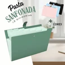 Pasta Sanfonada A4 Organizadora 12 Divisórias Várias Cores