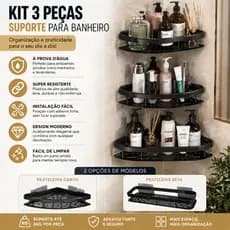 Conjunto 3 Peça Suporte de Canto e Reta Porta Shampoo Prateleira P/ Banheiro Organizador com Adesivo
