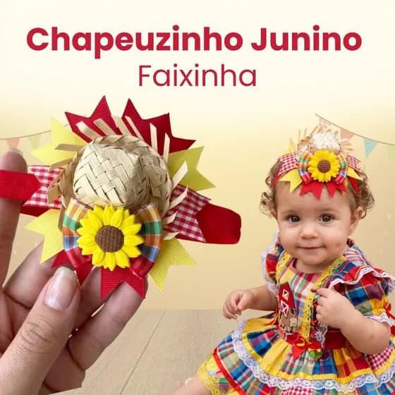 Faixinha de Cabelo Bebê Festa Junina Chapéuzinho Laço Caipira Menina Xadrez