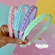 Tiara Flores Pérolas Infantil Arquinho de Cabelo infantil Encapado Menina Luxo Artesanal Delicada
