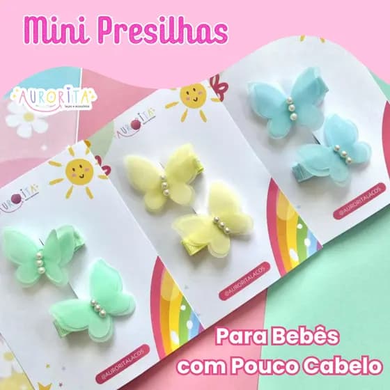 Mini Presilhas para Bebê Prendedores de cabelo infantil Borboletas Borrachinha antideslizante Meninas