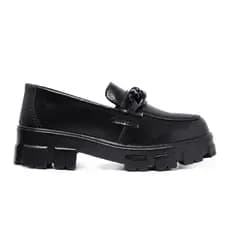 Mocassim Feminino Tratorado Corrente Preta
