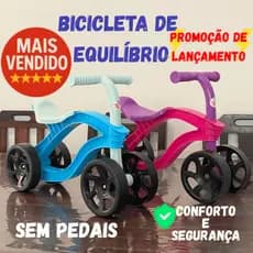 Bicicleta de Equilíbrio Infantil 4 Rodas Sem Pedal – Leve, Segura e Divertida | Rosa Azul Vermelho