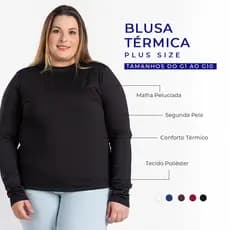 Blusa Feminina Térmica Plus Size G1 a G10 Manga Longa Malha Peluciada Tecido Poliéster