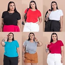T-Shirt Feminina Plus Size G1 a G8 Viscolycra Gola Redonda - Casual Esportiva Soltinha - L1