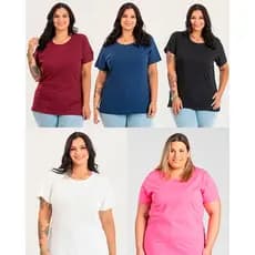 T-shirt Feminina Plus Size G1 a G10 100% Algodão Gola Redonda Camiseta Básica Casual Tecido Macio Modelagem Soltinha