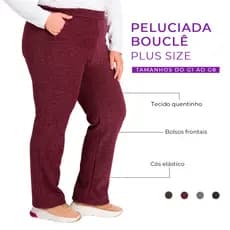 Calça Feminina Bouclê Plus Size G1 a G8 Tecido Quente e Elegante - Cós Elástico Bolsos Frente