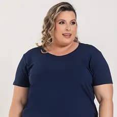 T-Shirt Feminina Plus Size G1 a G8 Viscolycra Gola Redonda Azul Marinho - Casual Esportiva Soltinha