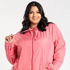 Jaqueta Feminina Plus Size G6 a G10 Corta Vento Poliéster Zíper Frontal Bolsos Laterais Capuz