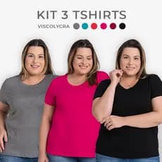 Kit 3 T-Shirt Feminina Plus Size G1 a G8 Viscolycra Gola Redonda Camiseta Básica Modelagem Soltinha