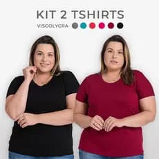 Kit 2 T-Shirt Feminina Plus Size G1 a G8 Viscolycra Gola Redonda Camiseta Básica Modelagem Soltinha
