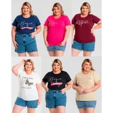 T-shirt Feminina Plus Size G6 a G10 100% Algodão Gola Redonda Camiseta Básica Casual Tecido Macio Modelagem Soltinha
