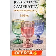 Jogo de 3 Taças Cameratta com Borda Dourada 363ml – Sofisticação e Requinte para sua Mesa