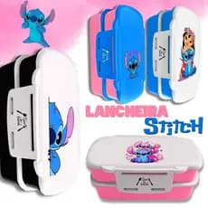 Marmita Lancheira Lilo Stitc Coloridas C/ Trava + Talher Infantil Adulta Escola Trabalho Pote Fitness