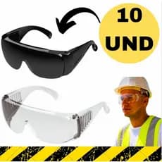Kit 10 Und Oculos Epi Segurança Proteçao Uv Ca Sobrepor Ao de Grau Fume Incolor  Cipa Proteção Pessoal