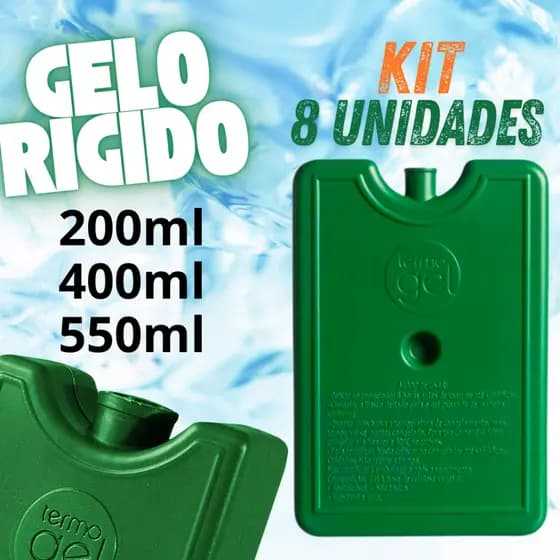 KIT 8Und Gelo Reutilizavel Gelo Rigido Gelox Cooler Bebidas Praia Pequeno Médio Grande 550ML TermoGel Original