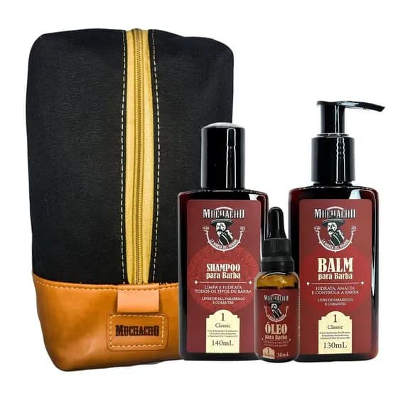 Kit Dia dos Pais Shampoo + Balm + Oleo para Barba Frasco - Muchacho Classic + Necessaíre Muchacho Guadalajara