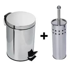 Lixeira 5L Aço Inox + Escova Sanitária Inoxidavel - lixo banheiro Lixeira Cromada Prateada Lixo