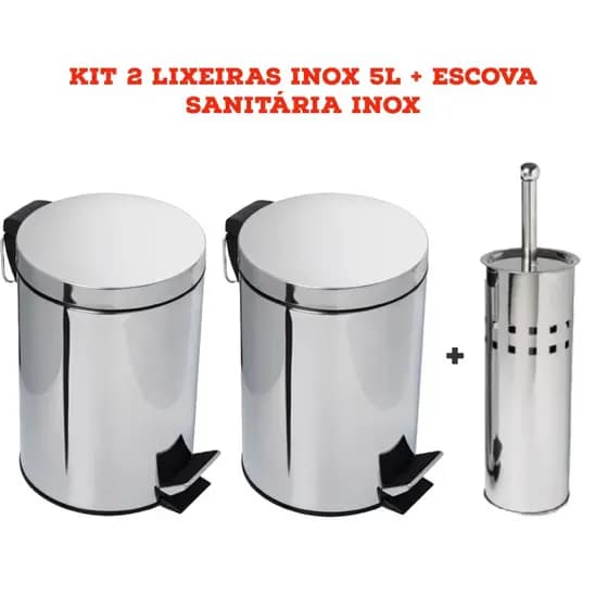 Lixeira Inoxidável + Escova sanitária Lixeira de banheiro e cozinha Lixeira aço inox Lixeira Cromada