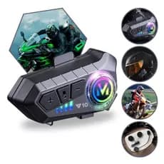 Fone Bluetooth Capacete Moto Intercomunicador Sem Fio c Microfone À Prova D’água RGB Chamadas Música