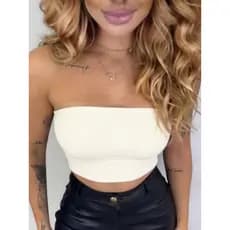 KIT2 Top Tube Cropped Tomara que Caia Suplex Confortável Moda Blogueira Gringa Forro Duplo Sem Bojo