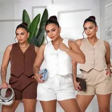 Conjunto de Alfaiataria Short e Colete Social Short e Colete Tecido Premium Moda Social Elegante