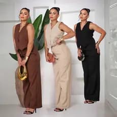 Conjunto de Alfaiataria Calça Pantalona e Colete Social Calça e Colete Pantalona Moda Social Elegant
