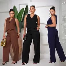 Conjunto de Alfaiataria Calça Pantalona e Colete Social Moda Elegante Social Tecido Premium