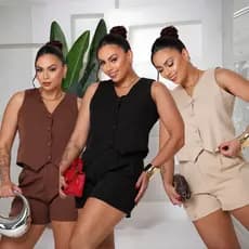 Conjunto de Alfaiataria Short e Colete Social Kit de Alfaiataria Short e Colete Moda Alfaiataria